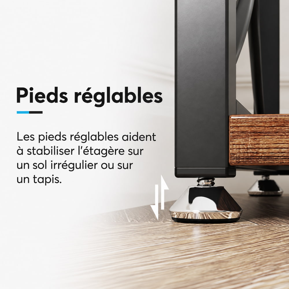 Étagère d’angle quart de cercle à 6 niveaux - métal noir & finition bois