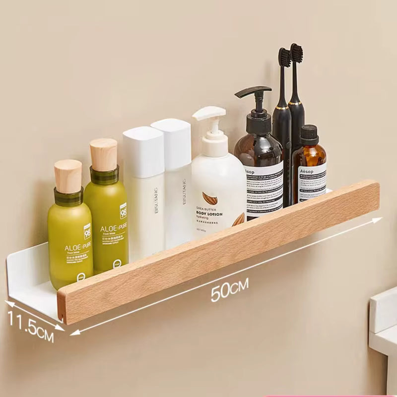 Étagère murale salle de bain en bois et métal
