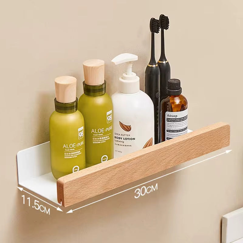Étagère murale salle de bain en bois et métal