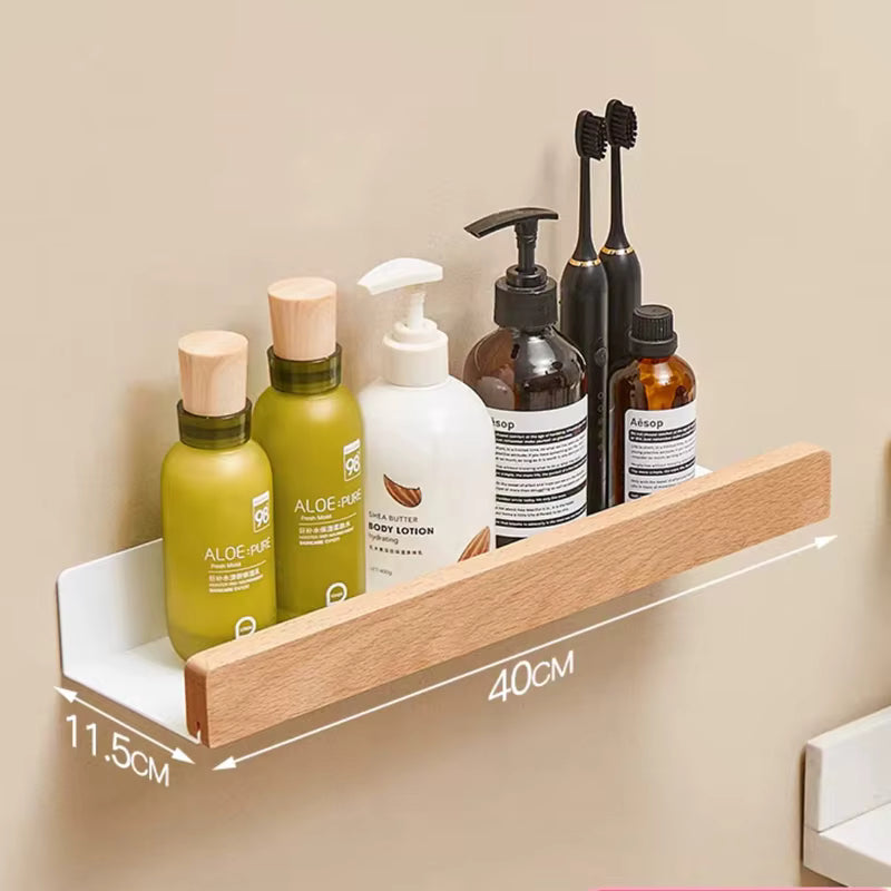 Étagère murale salle de bain en bois et métal