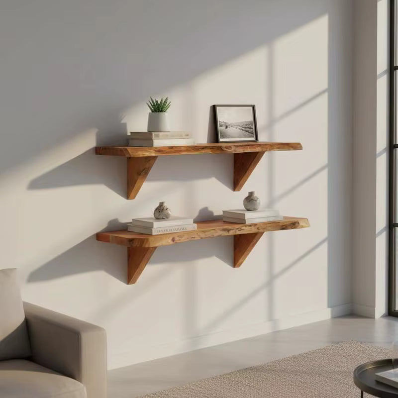 Étagères murale en bois massif d'acacia, lot de 2