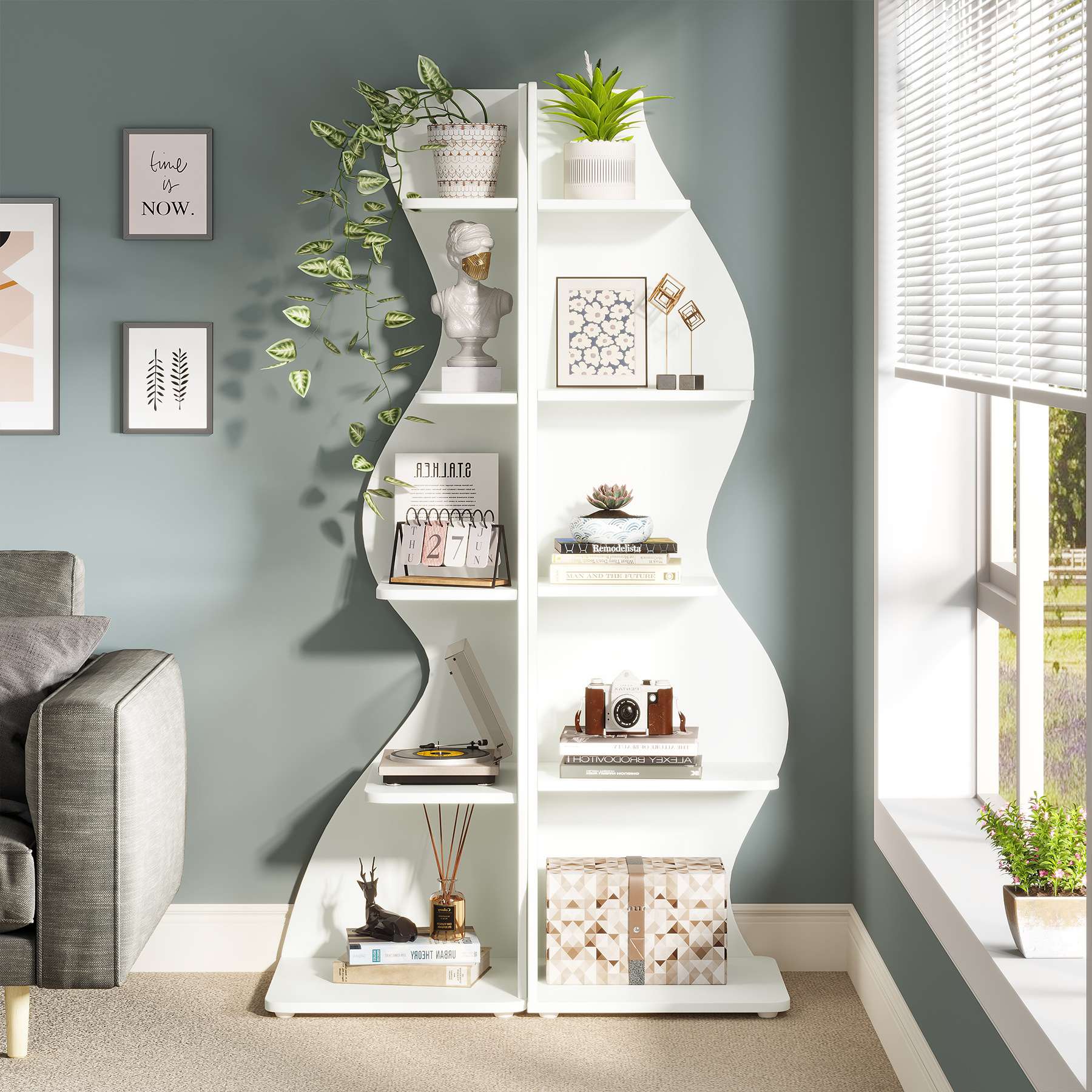 Étagère murale d'angle moderne en bois, 5 niveaux