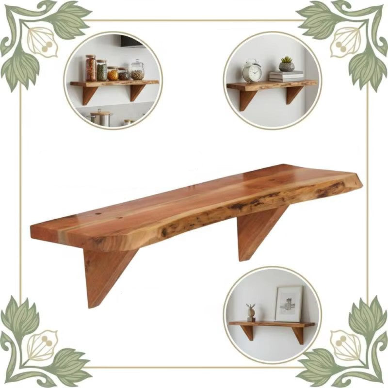 Étagères murale en bois massif d'acacia, lot de 2