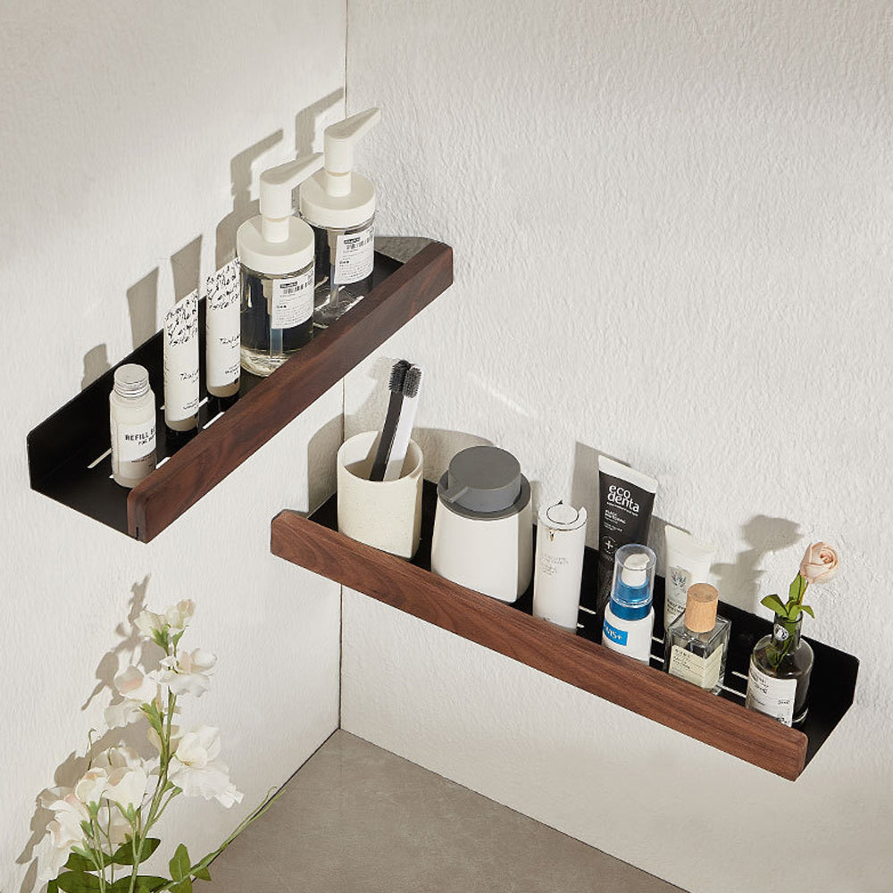Étagère murale salle de bain en bois et métal