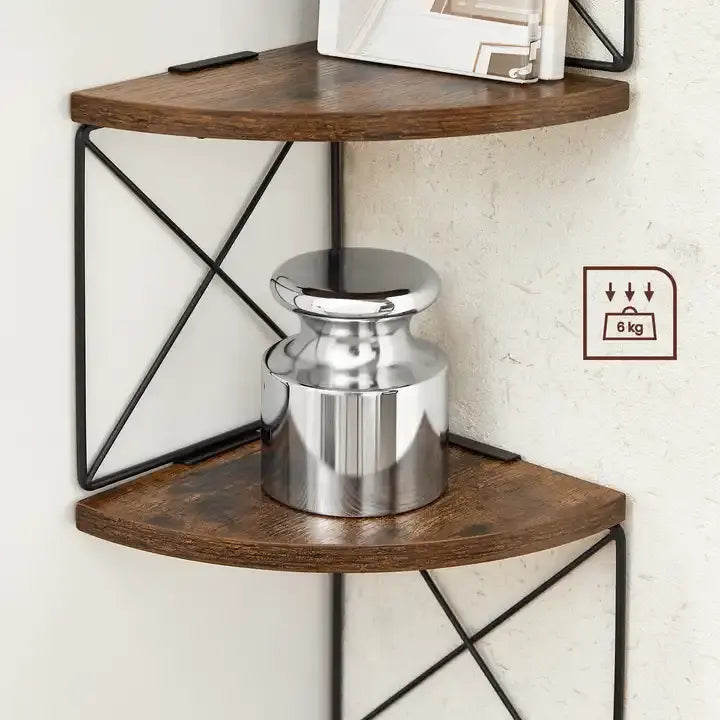 Étagère murale d'angle flottante en bois et métal à 5 niveaux