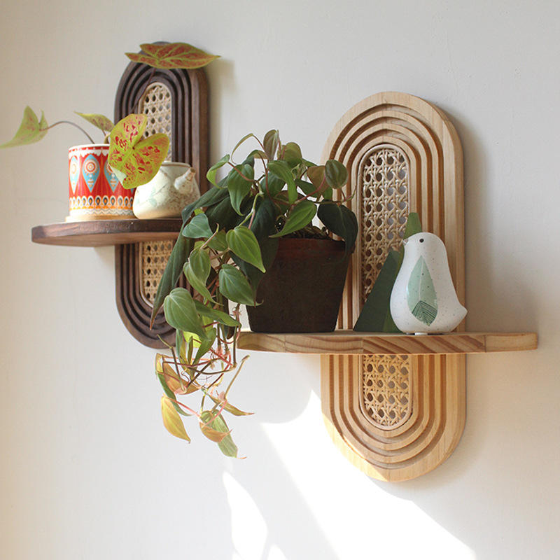 Étagère murale Style Bohème en Bois et Rotin