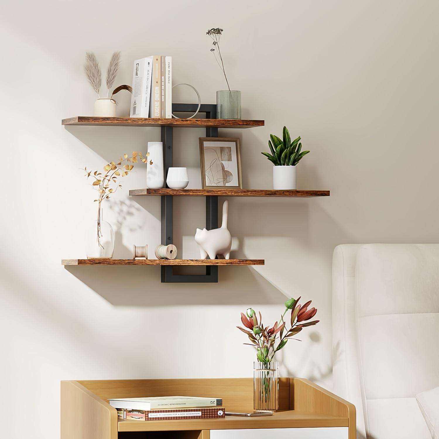 Étagère murale flottante en bois, 3 niveaux