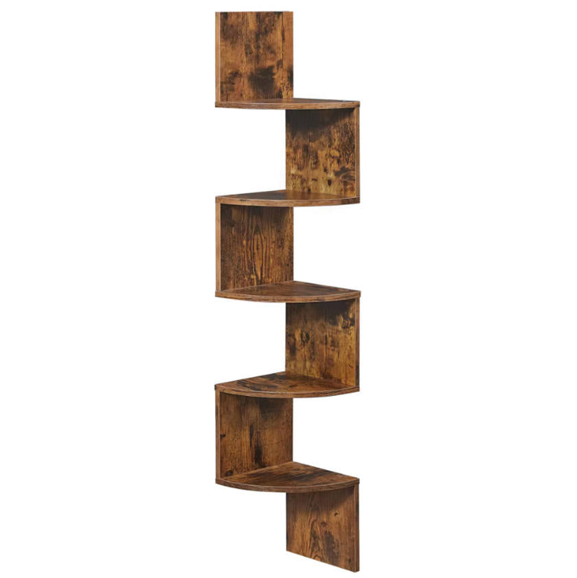 Étagère murale d'angle flottante en bois, 5 niveaux