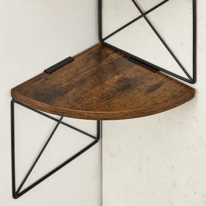 Étagère murale d'angle flottante en bois et métal à 5 niveaux