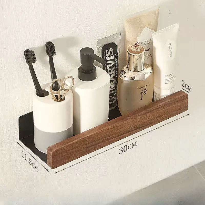 Étagère murale salle de bain en bois et métal