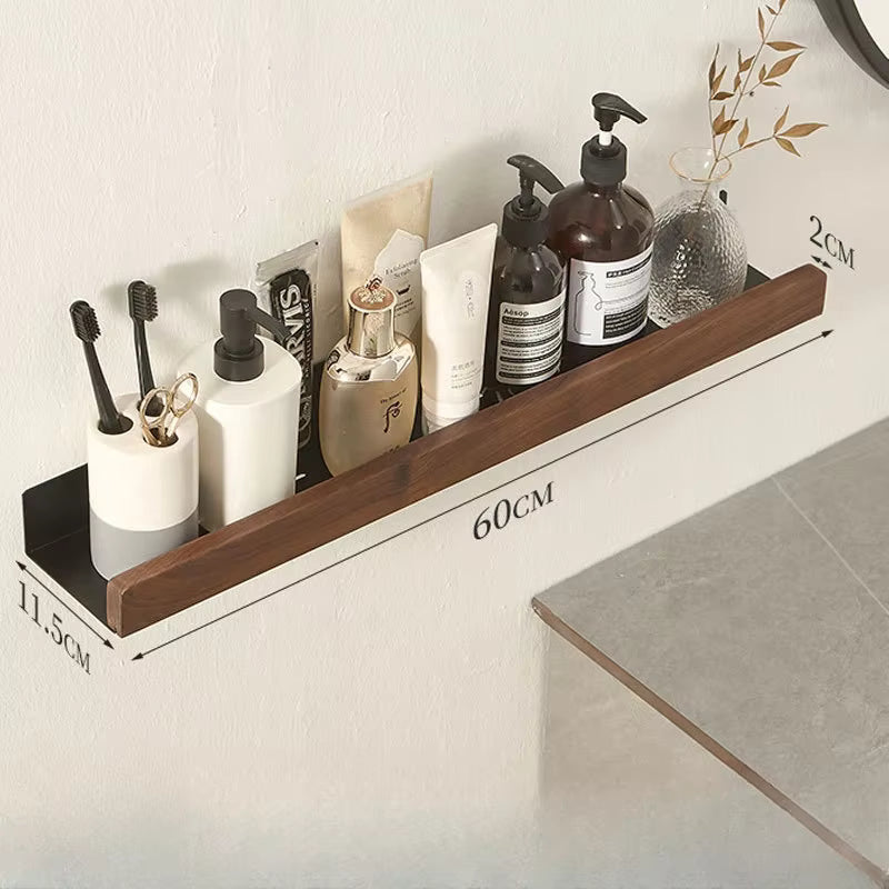 Étagère murale salle de bain en bois et métal