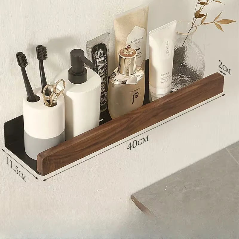 Étagère murale salle de bain en bois et métal