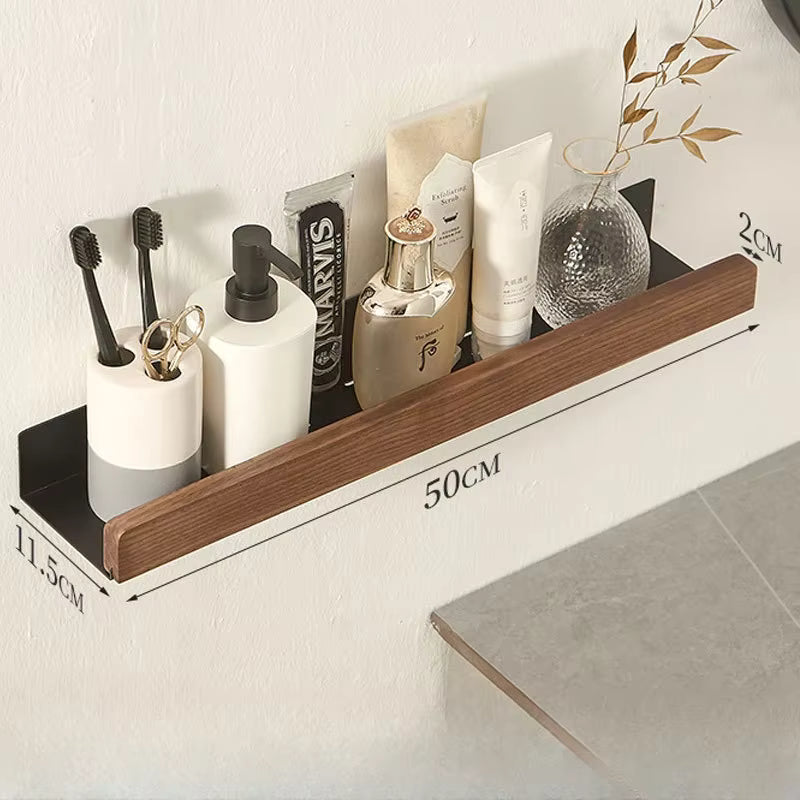 Étagère murale salle de bain en bois et métal