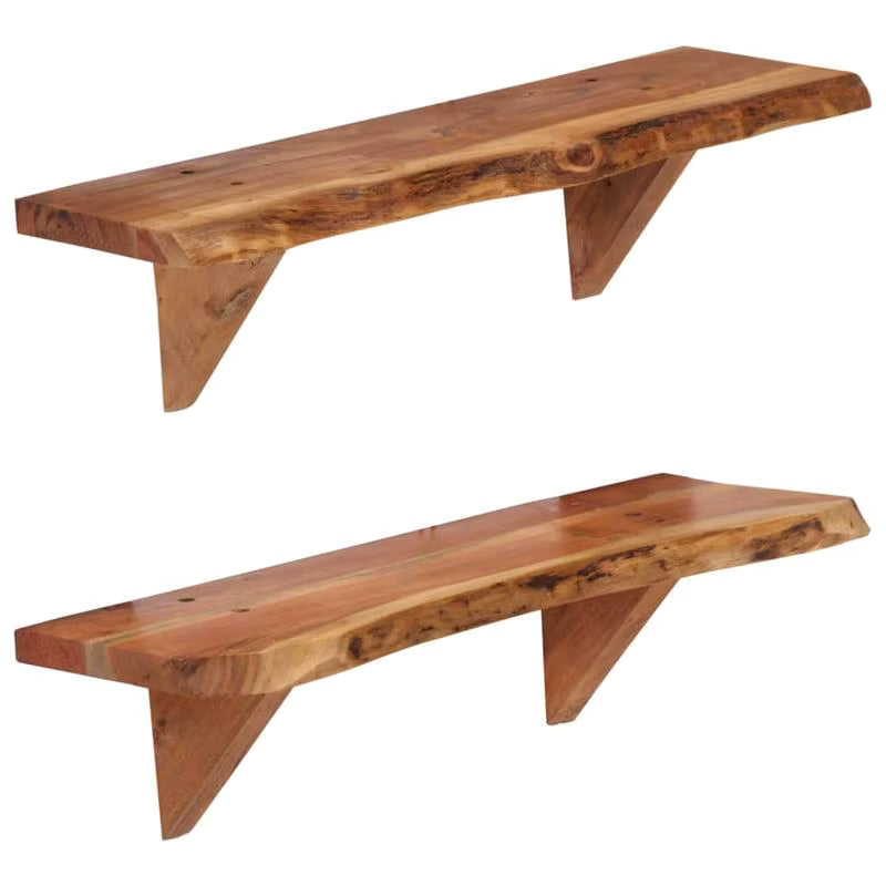 Étagères murale en bois massif d'acacia, lot de 2