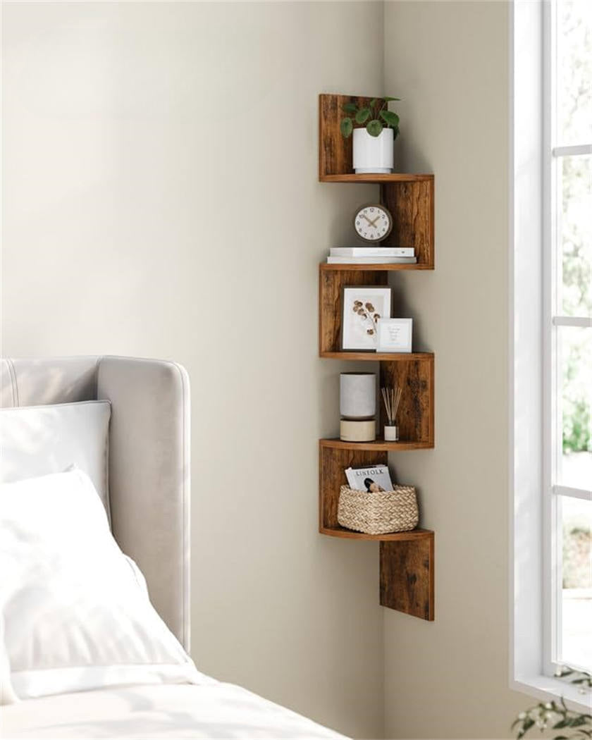 Étagère murale d'angle en bois, 5 niveaux
